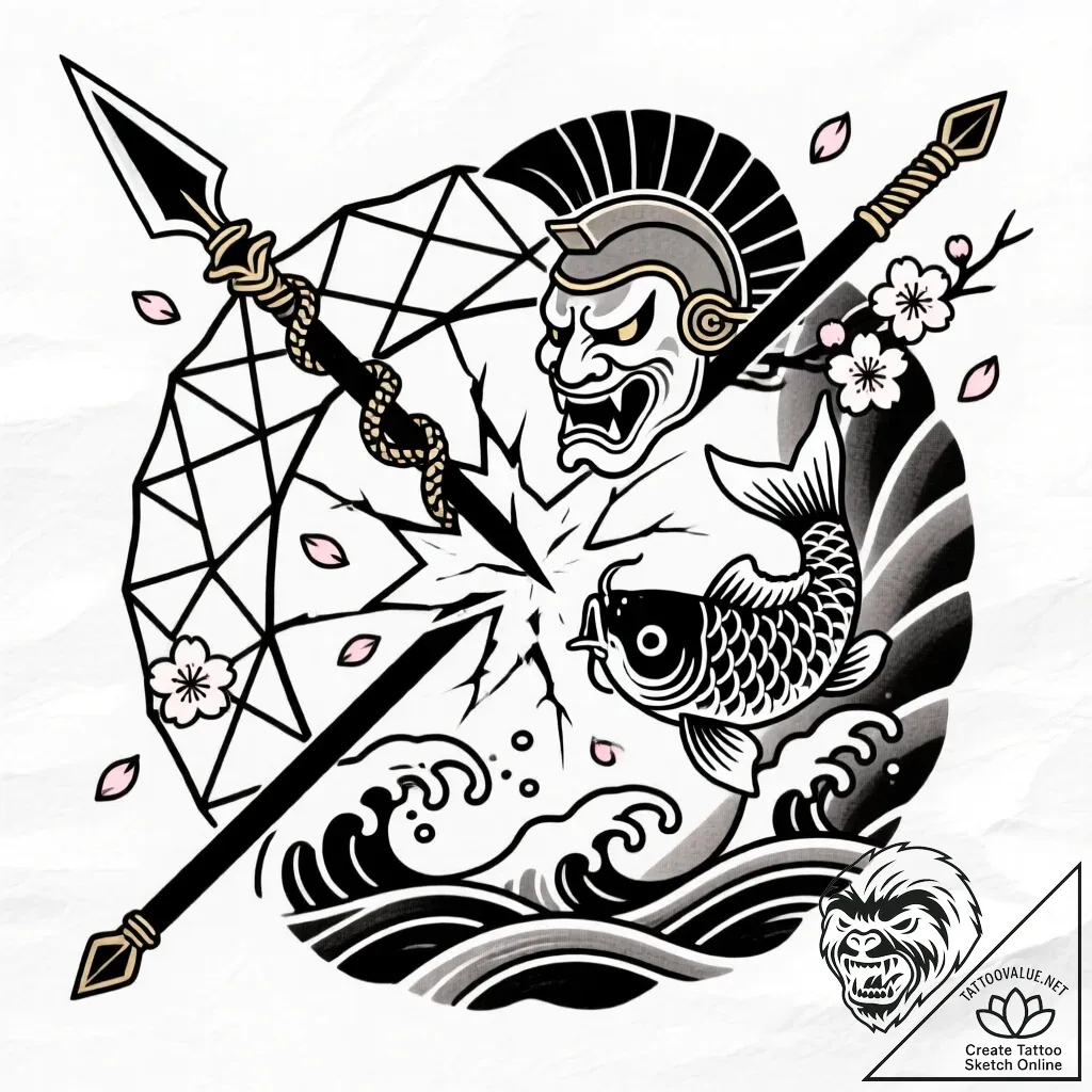 Tattoo design a spartan spear piercing throug... - style Flux Inscriptions - tattoo sketch (17.11.2025 01:14)