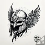 Tattoo sketch, viking helmet with raven wings… – style Jaeger Simple – tattoo sketch (17.11.2025 01:17)