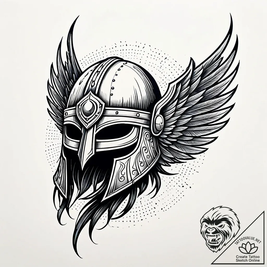 Tattoo sketch, viking helmet with raven wings... - style Jaeger Simple - tattoo sketch (17.11.2025 01:17)