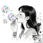 Tattoo sketch, agnes blowing bubbles with uni… – style Flux Inscriptions – tattoo sketch (17.11.2025 01:26)