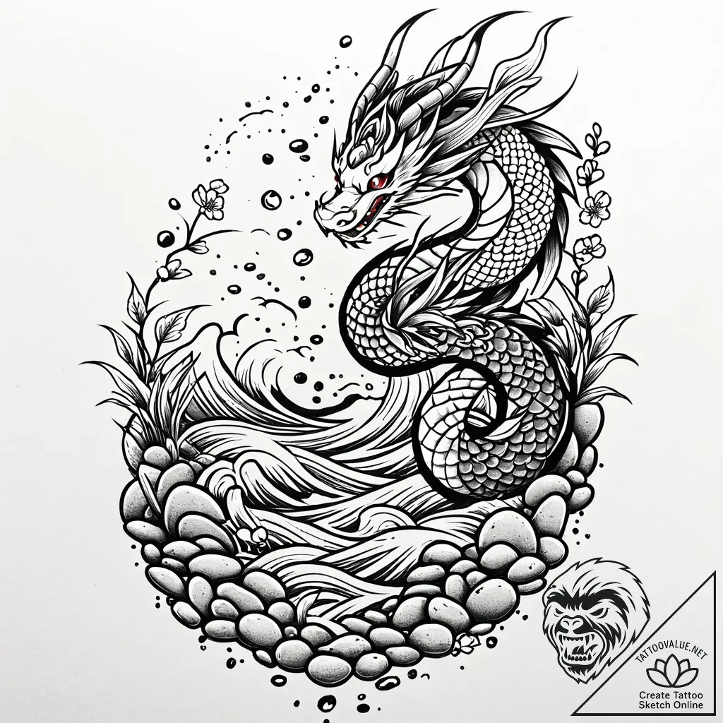 A close-up of colorful, smooth pebbles on the... - style Jaeger Mini - tattoo sketch (17.11.2025 01:43)