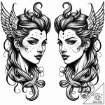 Tattoo sketch gemini twins, one with mercury’… – style Jaeger Simple – tattoo sketch (17.11.2025 01:53)