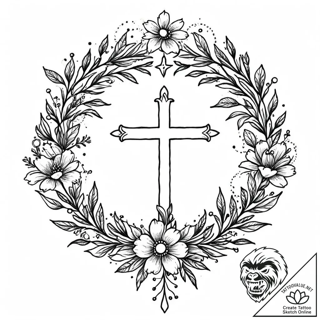 Tattoo design a delicate floral wreath surrou... - style Jaeger Mini - tattoo sketch (17.11.2025 02:08)