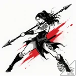 Tattoo sketch, astrid fighting with spear, in… – style Flux Inscriptions – tattoo sketch (17.11.2025 02:50)