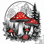 A shot of a person foraging for wild mushroom… – style Jaeger Simple – tattoo sketch (17.11.2025 02:53)