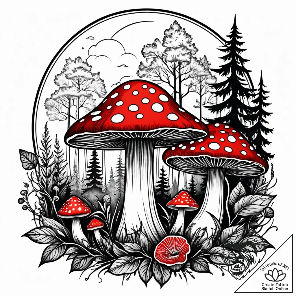 A shot of a person foraging for wild mushroom... - style Jaeger Simple - tattoo sketch (17.11.2025 02:53)