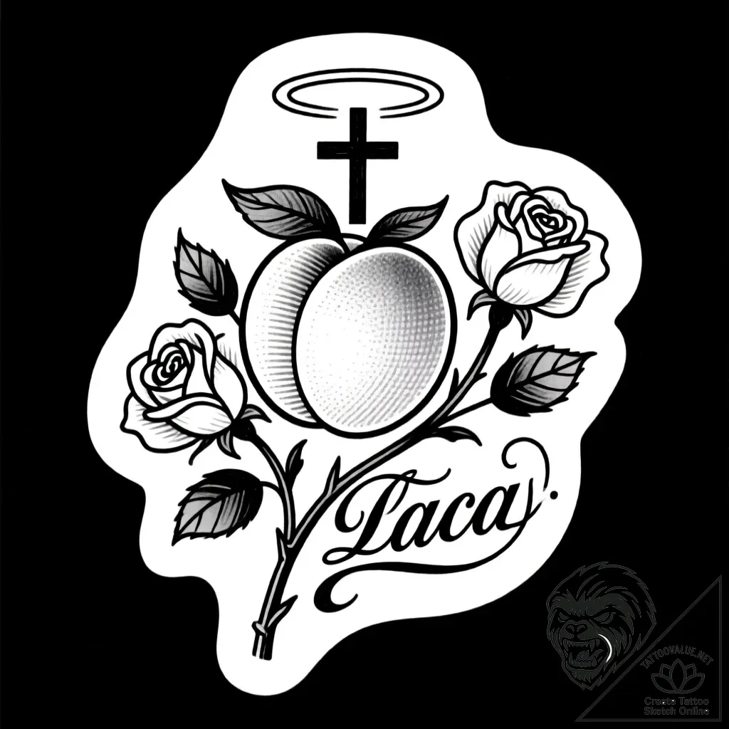 абрикос, concept art for tattoo, chicano tatt... - style Flux Inscriptions - tattoo sketch (17.11.2025 03:02)