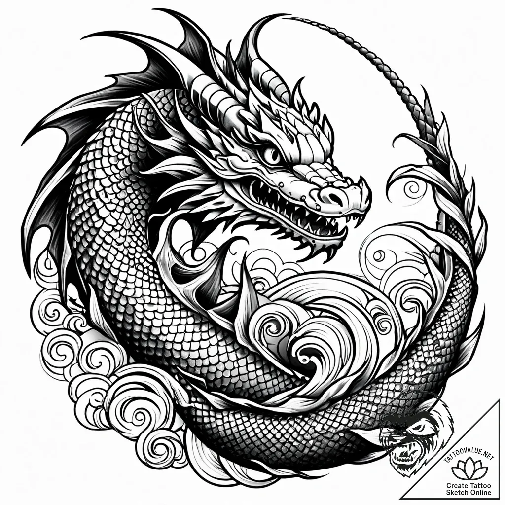 Tattoo sketch, basilisk coiling through gothi... - style Jaeger Simple - tattoo sketch (17.11.2025 03:05)