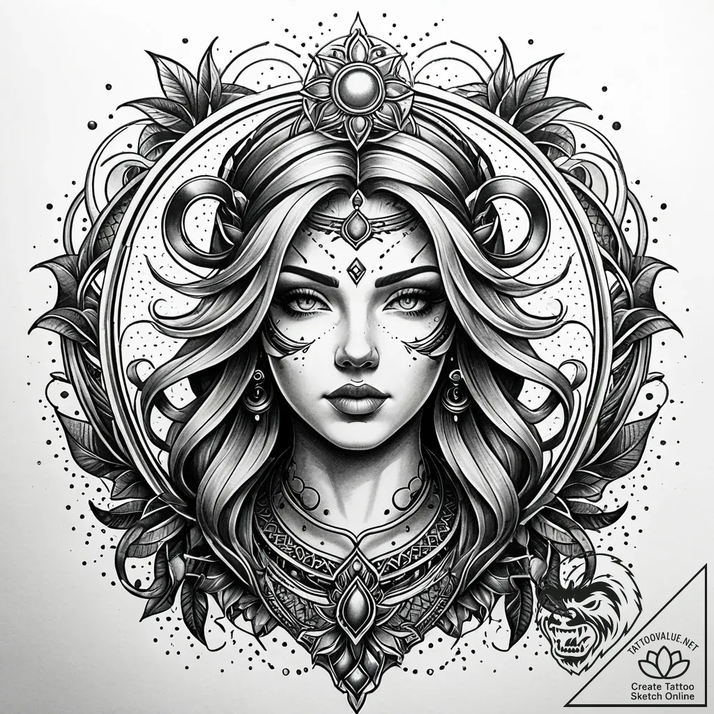 Themis, tattoo line art, on a clean white pap... - style Jaeger Simple - tattoo sketch (17.11.2025 03:29)