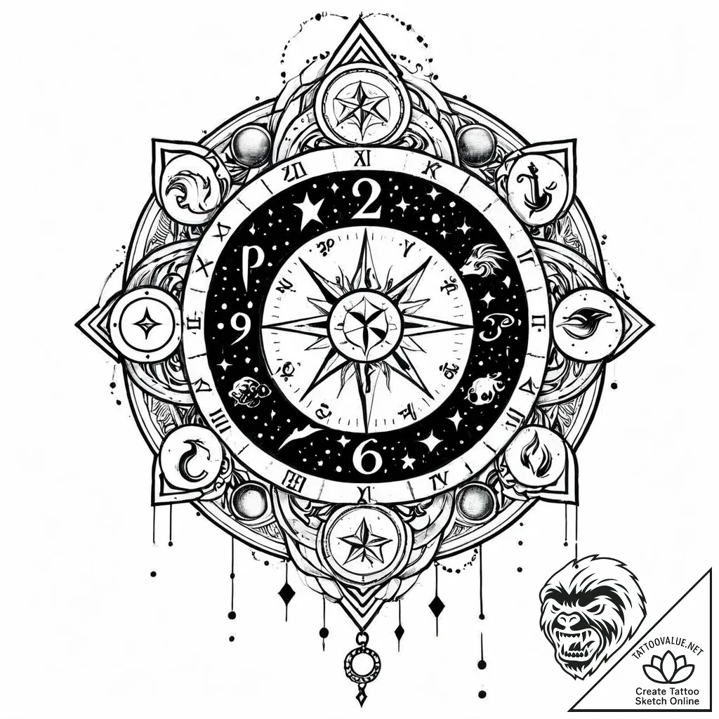 Tattoo design a zodiac symbol integrated into... - style Jaeger Mini - tattoo sketch (17.11.2025 03:44)