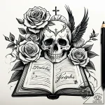 A book with pages turning into birds, artisti… – style Jaeger Simple – tattoo sketch (17.11.2025 04:29)