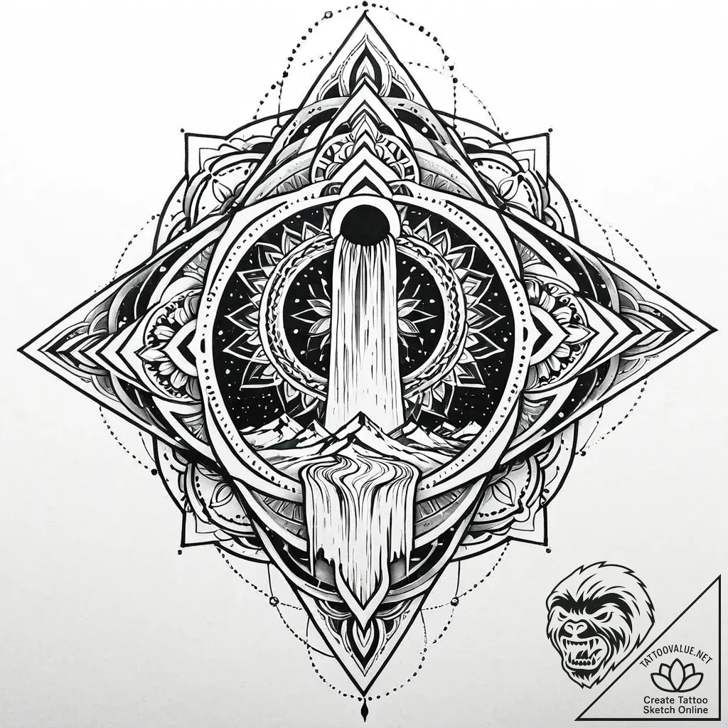 Tattoo design a powerful waterfall, constant... - style Jaeger Mini - tattoo sketch (17.11.2025 04:31)