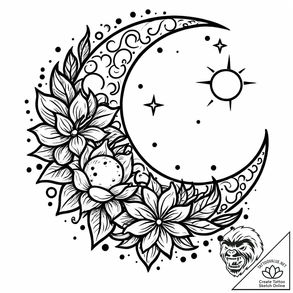 Tattoo sketch a 'moon' on one, a 'star' on th... - style Jaeger Mini - tattoo sketch (17.11.2025 04:43)