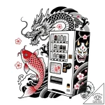 Vending machine that sells bottled emotions,… – style Flux Inscriptions – tattoo sketch (17.11.2025 05:02)