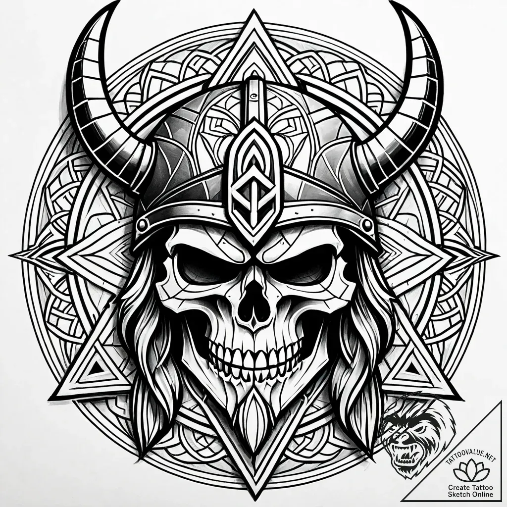 Tat tattoo sketch, skull wearing viking helme... - style Jaeger Simple - tattoo sketch (17.11.2025 05:29)