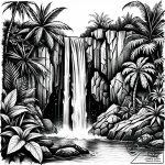 A hidden waterfall cascading into a lush, tro… – style Jaeger Simple – tattoo sketch (17.11.2025 05:41)