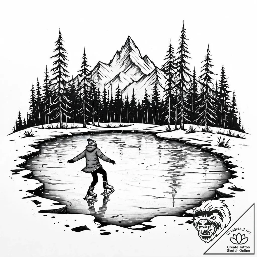 A solitary figure practicing ice skating on a... - style Jaeger Mini - tattoo sketch (17.11.2025 05:43)