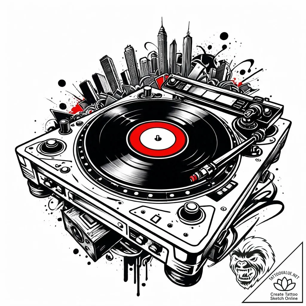 Tat tattoo sketch, hip-hop fan with graffiti... - style Jaeger Mini - tattoo sketch (17.11.2025 05:55)