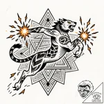 Tattoo sketch, mater jumping with sparks flyi… – style Flux Inscriptions – tattoo sketch (17.11.2025 06:14)