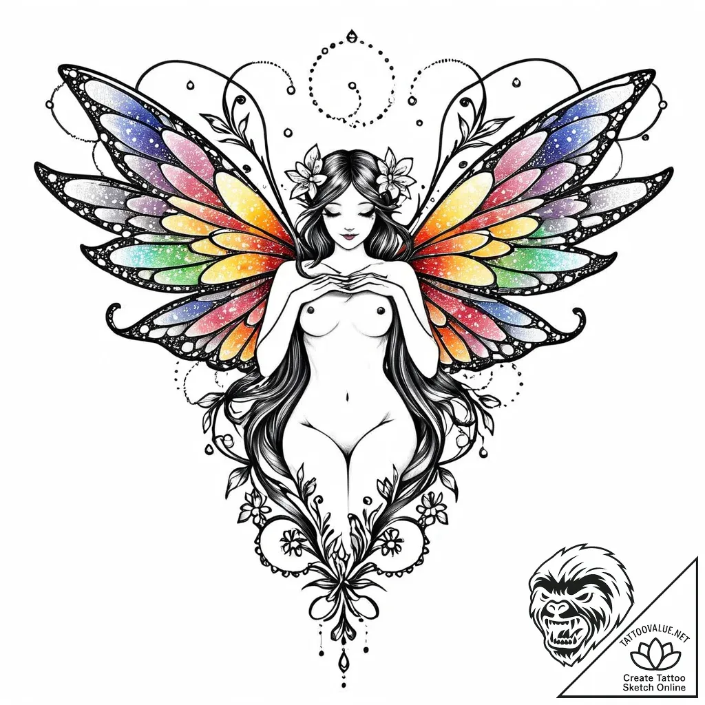 Tat tattoo sketch, delicate fairy with transl... - style Jaeger Mini - tattoo sketch (17.11.2025 06:43)