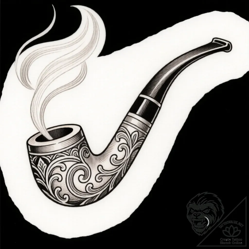 Tattoo sketch a weighty, ornate pipe, for con... - style Flux Inscriptions - tattoo sketch (17.11.2025 06:50)