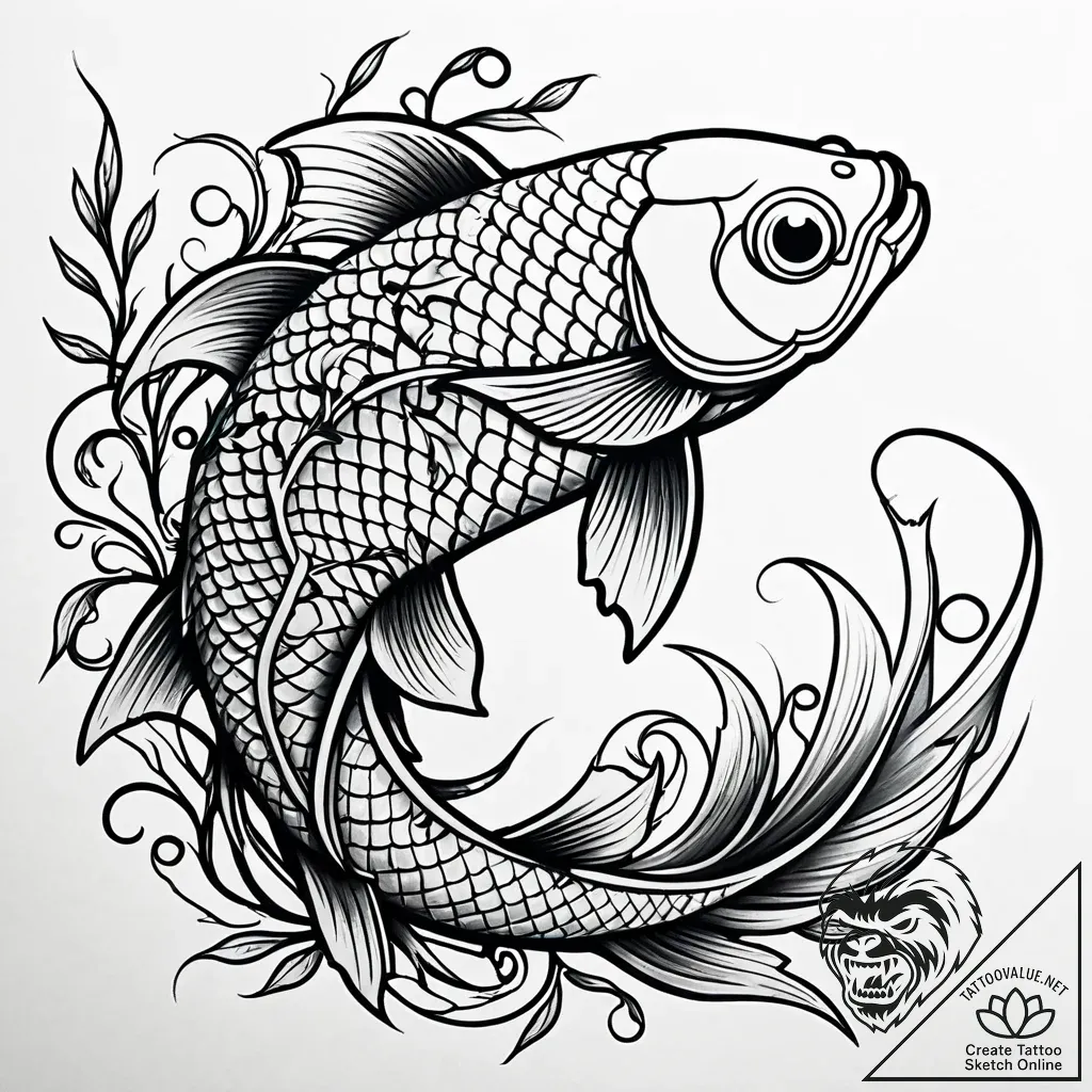 Koi swimming through thorned branches, ink il... - style Jaeger Simple - tattoo sketch (17.11.2025 06:53)