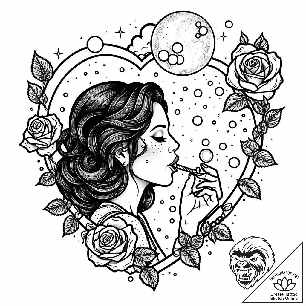 Tat tattoo sketch, dreamer blowing bubbles fl... - style Jaeger Mini - tattoo sketch (17.11.2025 06:55)