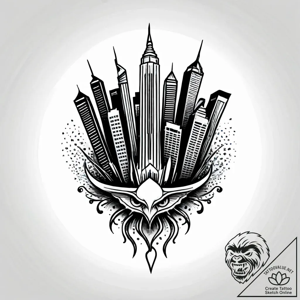 A fish-eye lens view of skyscrapers in a fina... - style Jagger Old - tattoo sketch (17.11.2025 06:58)