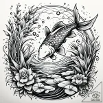 Koi pond frozen beneath ice, tattoo flash she… – style Jaeger Simple – tattoo sketch (17.11.2025 07:17)