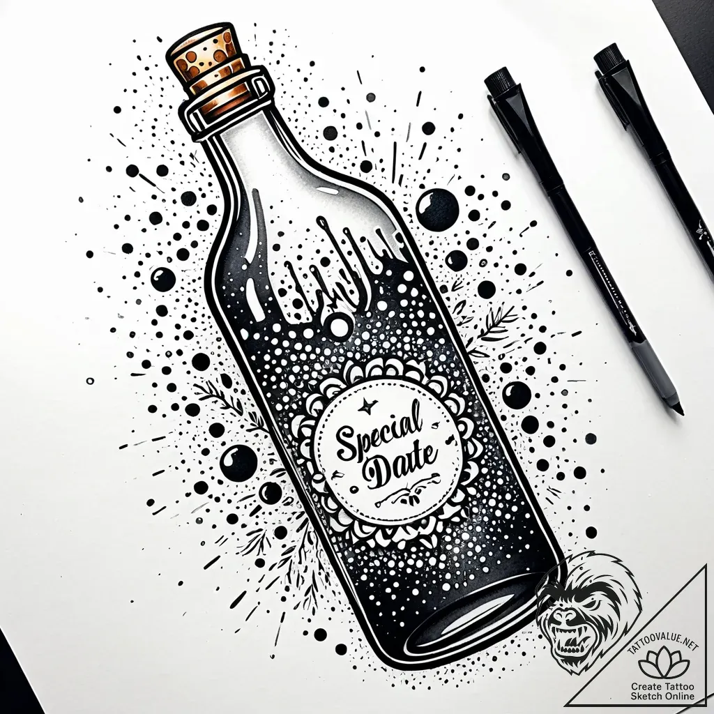 Tattoo design a stylized message in a bottle... - style Jaeger Simple - tattoo sketch (17.11.2025 07:41)