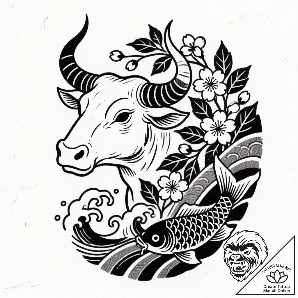 Tattoo design a taurus bull's outline made of... - style Flux Inscriptions - tattoo sketch (17.11.2025 07:50)