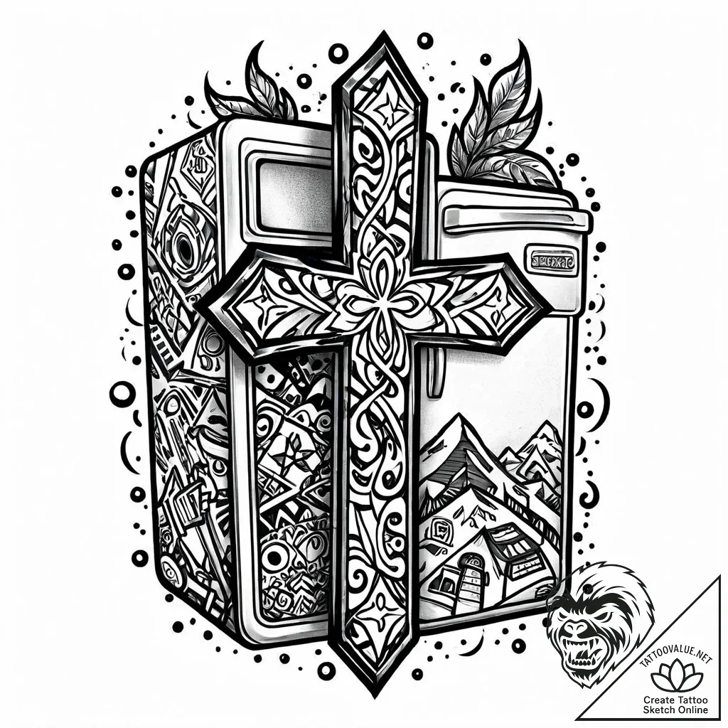 A child's drawing taped to a refrigerator., c... - style Jaeger Mini - tattoo sketch (17.11.2025 08:08)