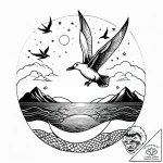 Tattoo sketch, seagulls soaring over vast oce… – style Jagger Old – tattoo sketch (17.11.2025 08:10)