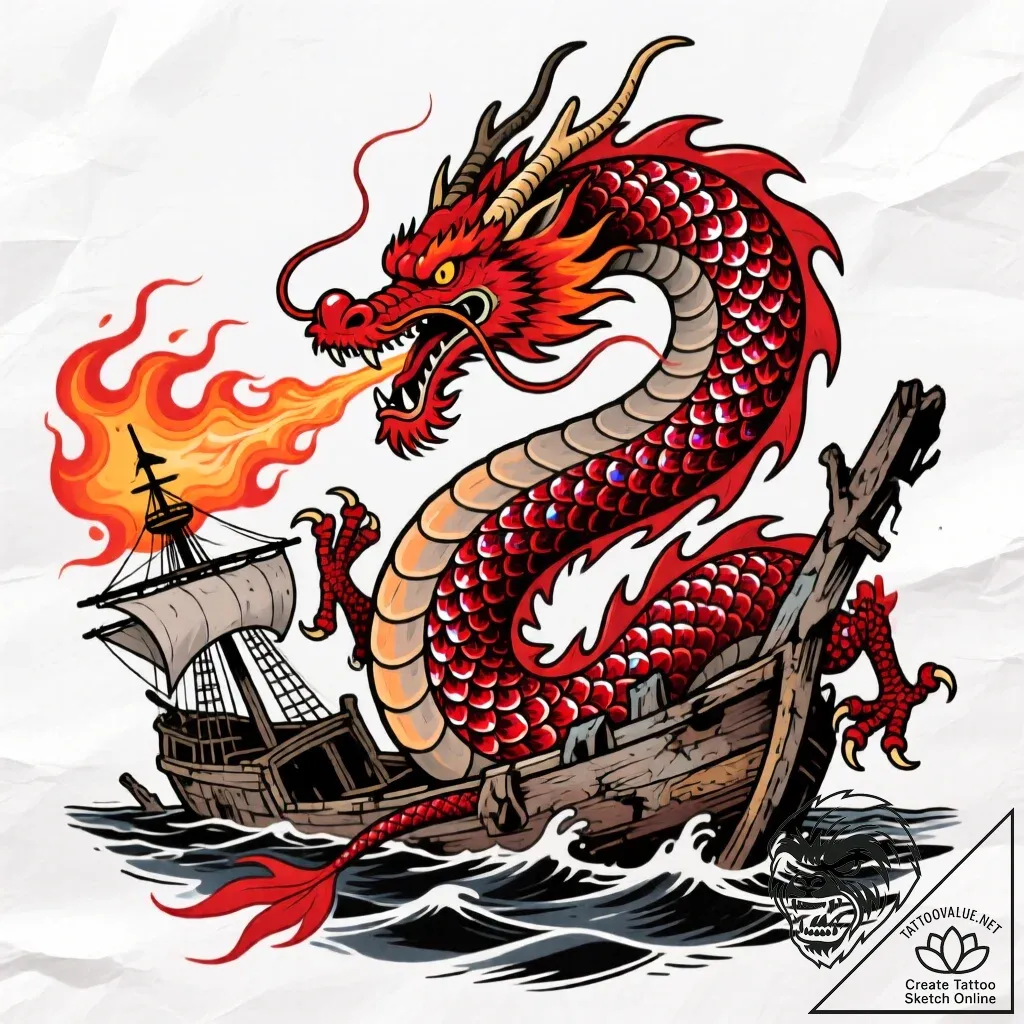 Tat tattoo sketch, colossal red sea dragon wr... - style Flux Inscriptions - tattoo sketch (17.11.2025 08:26)