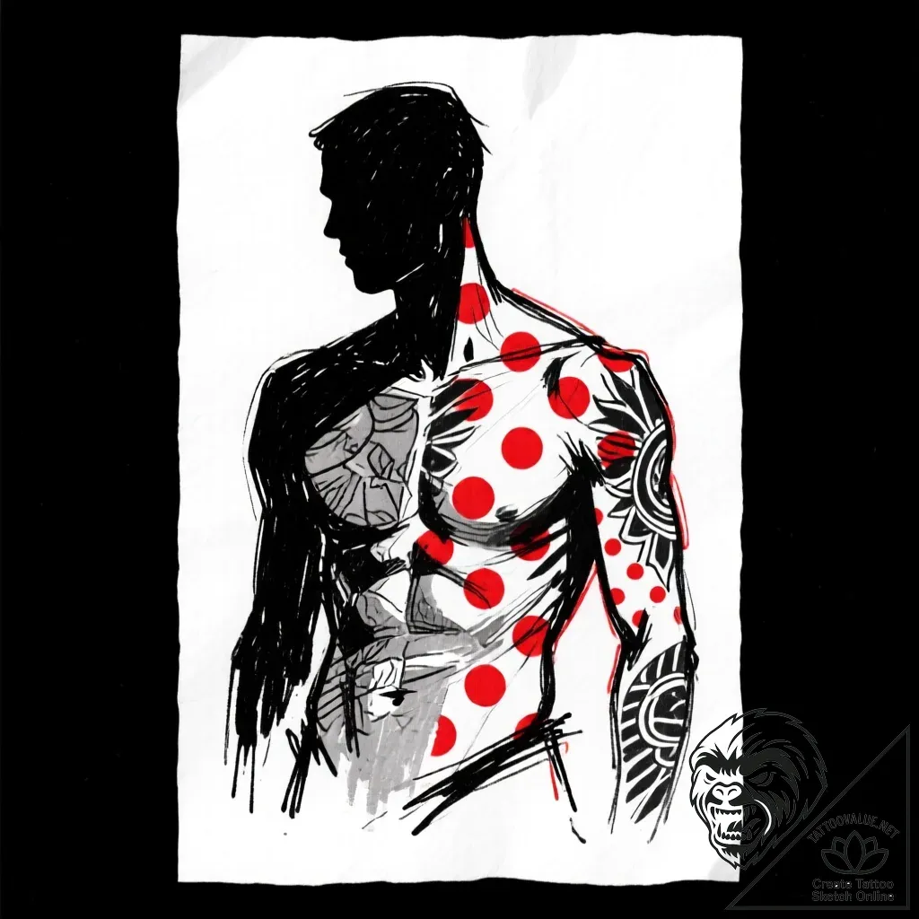 человек (силуэт/фигура), tattoo line art, on... - style Flux Inscriptions - tattoo sketch (17.11.2025 08:38)