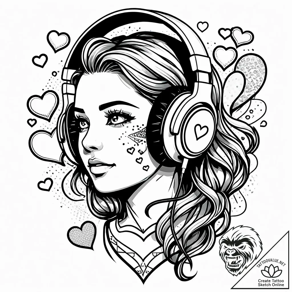 Tat tattoo sketch, streamer headset with colo... - style Jaeger Simple - tattoo sketch (17.11.2025 08:52)