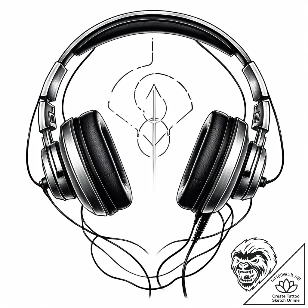 Tattoo sketch, modern headphones with glowing... - style Jaeger Mini - tattoo sketch (17.11.2025 09:13)