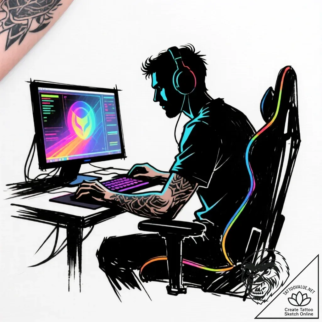 Tattoo design a minimalist silhouette of a ga... - style Flux Inscriptions - tattoo sketch (17.11.2025 09:53)