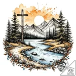 Tattoo design a landscape with a river flowin… – style Jaeger Mini – tattoo sketch (17.11.2025 11:53)