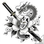 Katana trapped in icy bloom, ink illustration… – style Flux Inscriptions – tattoo sketch (17.11.2025 13:53)