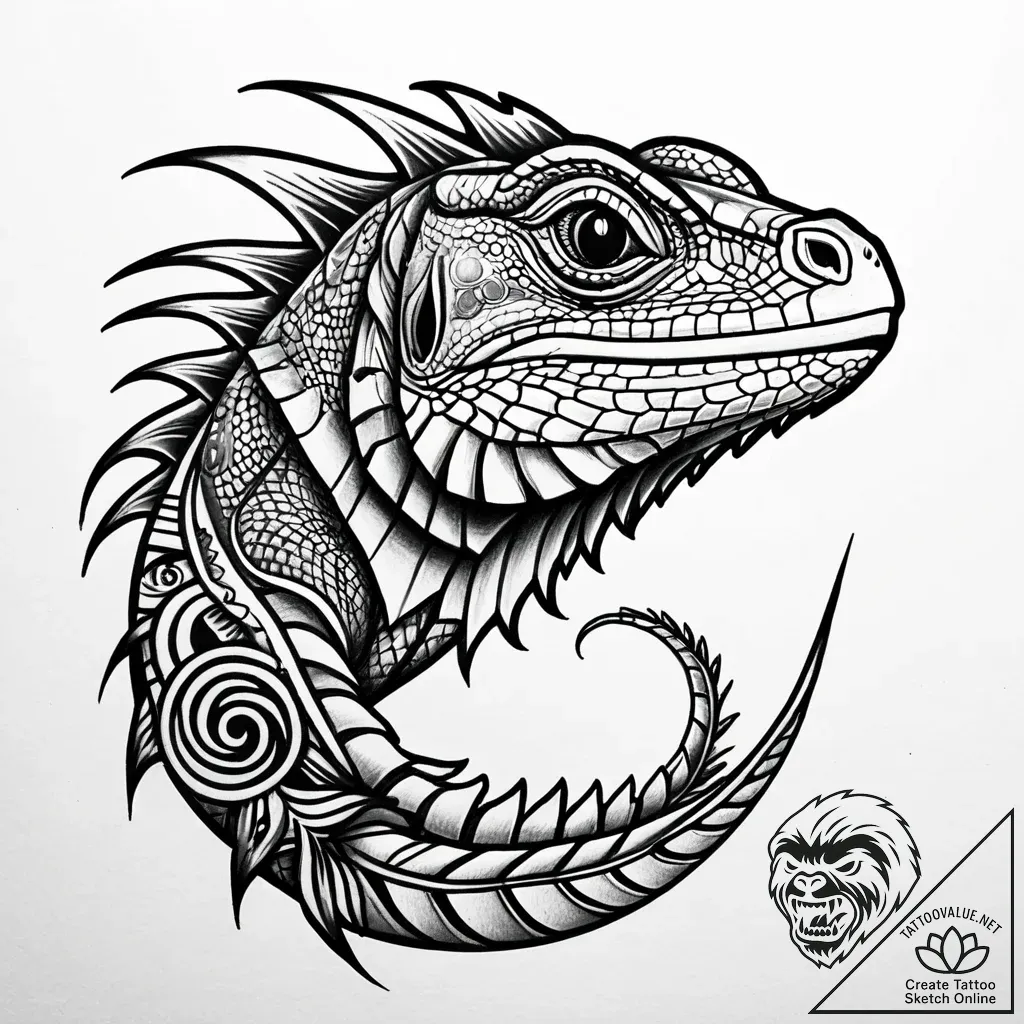 Iguana, tattoo sketch design, black and white... - style Jaeger Simple - tattoo sketch (17.11.2025 14:12)