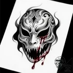 Blood mask floating in darkness, tattoo line… – style Flux Inscriptions – tattoo sketch (17.11.2025 15:13)