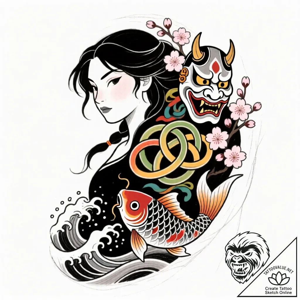 Tattoo sketch, merida silhouette with celtic... - style Flux Inscriptions - tattoo sketch (17.11.2025 16:33)