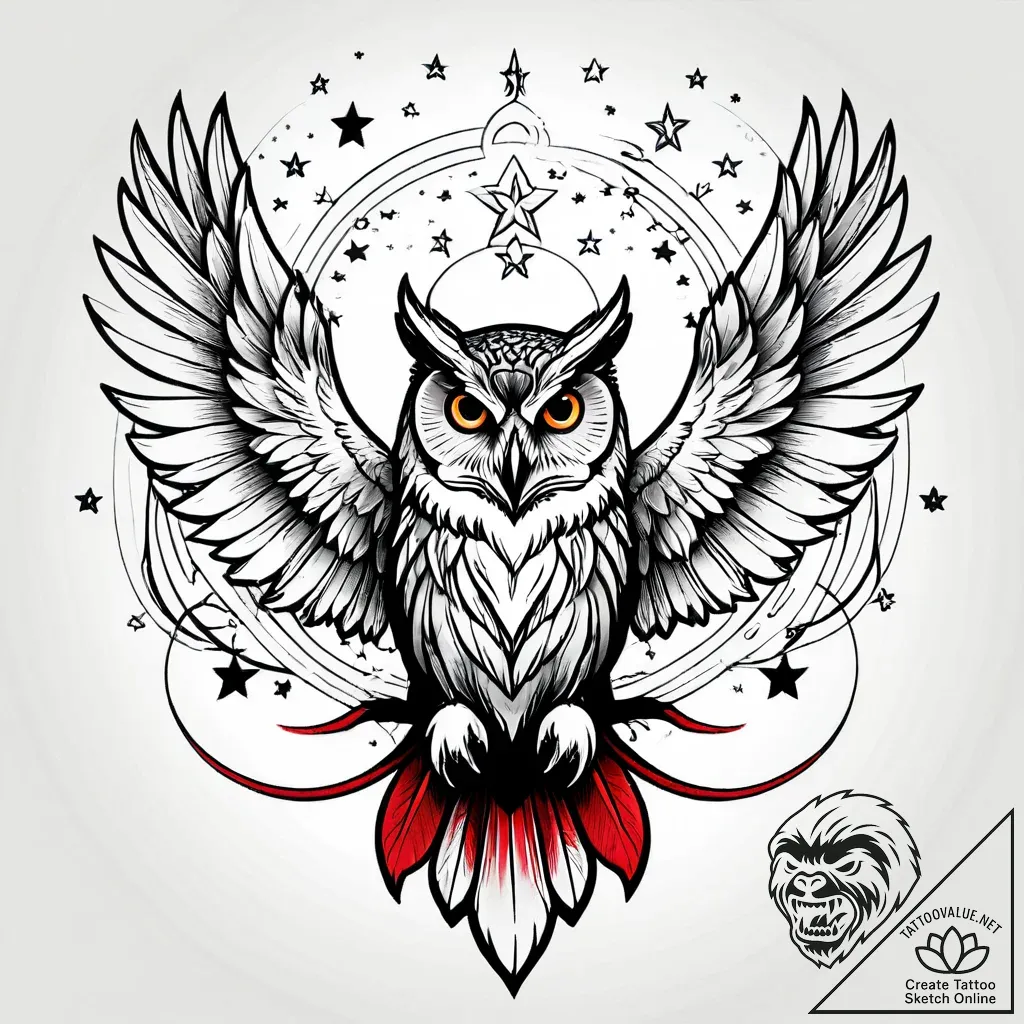 Tattoo sketch, owl with feathers dissolving i... - style Jagger Old - tattoo sketch (17.11.2025 17:33)