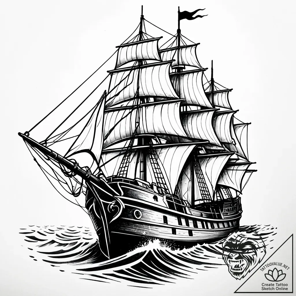фрегат, artistic tattoo sketch, sketch tattoo... - style Jaeger Simple - tattoo sketch (17.11.2025 20:32)