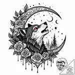 Tattoo sketch, lone wolf howling under cresce… – style Jaeger Mini – tattoo sketch (17.11.2025 20:52)