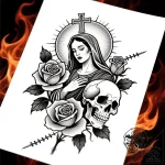 Tattoo sketch, stitch with fiery background,… – style Flux Inscriptions – tattoo sketch (17.11.2025 21:33)