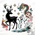 Tattoo sketch, sven and olaf silhouette with… – style Flux Inscriptions – tattoo sketch (17.11.2025 22:53)
