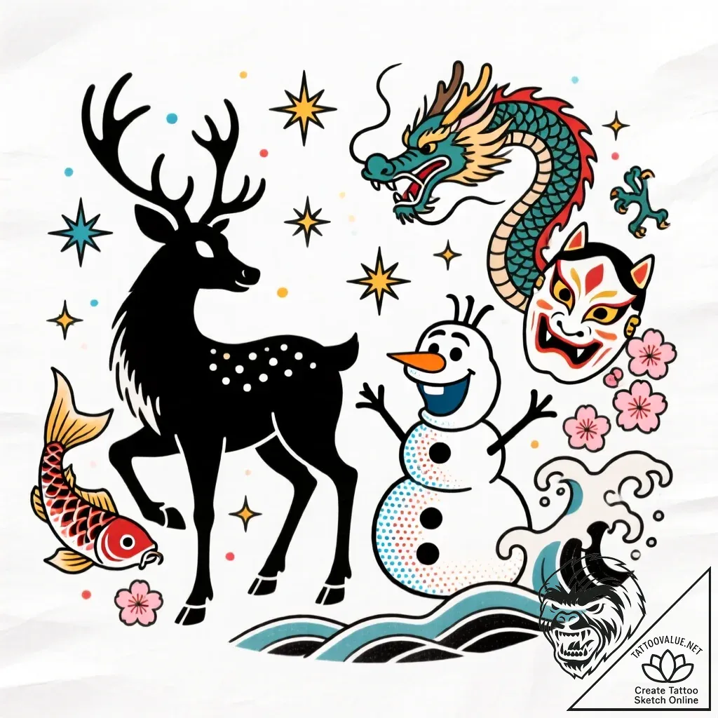 Tattoo sketch, sven and olaf silhouette with... - style Flux Inscriptions - tattoo sketch (17.11.2025 22:53)