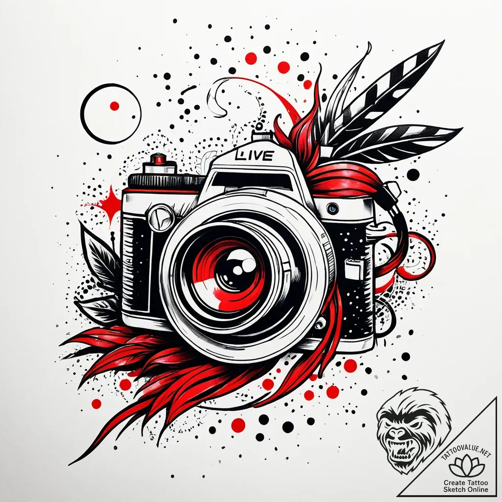 Tattoo design a streamer's camera with a "liv... - style Jaeger Simple - tattoo sketch (17.11.2025 22:55)